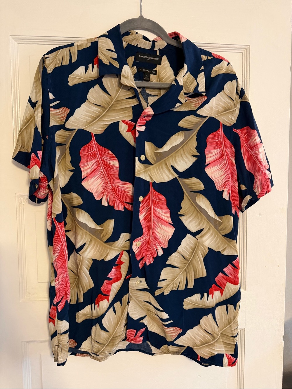 Banana Republic Banana Leaf Print Rayon Shirt Men's Floral Short Sleeve Large